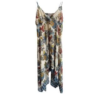 Vintage Dress Womens Medium Y2K Beachy Flowy Floral Asymmetrical Boho Sexy